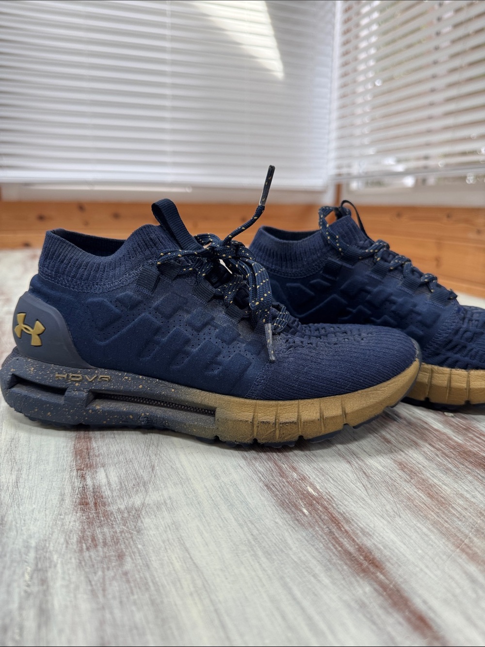 Under Armour Navy Knit Lace-Up Sneakers with Tan Outsole